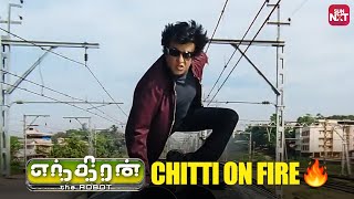 Iconic Train fight scene🔥  Rajinikanth  Aishwarya Rai  AR Rahman  Full Movie on Sun NXT [upl. by Samohtnhoj]