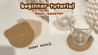 crochet bear coaster🧸crochet beginner tutorial  how to crochet  first crochet project tutorial [upl. by Schoenfelder]