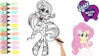 Fluttershy Equestria Girls Rainbow Rocks Coloring  Coloring With enjoykidsstv painting mlpeg [upl. by Duwalt]