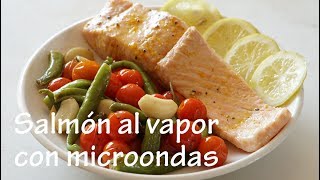 Cómo hacer salmón al vapor Receta con microondas [upl. by Ogir224]