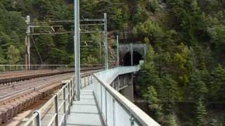 Walk on high transparent bridge Lötschberg Südrampe [upl. by Anaujahs882]