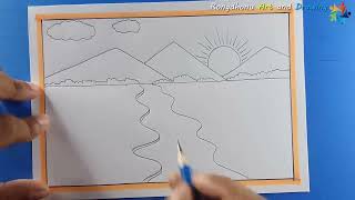 Scenery drawing pencil  Mountain Scenery [upl. by Hsemar]