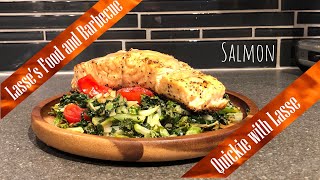 Lemonpepper Salmon on a bed of black kale cabbage and tomato Topped with parmeggiano [upl. by Tori]