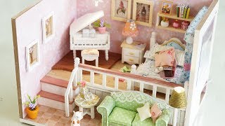 DIY Girly Miniature Dollhouse kit with Furniture amp Lights [upl. by Dnomyad]