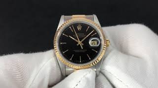 Rolex 16233 Datejust 1995 Black Roman Dial No Holes [upl. by Schuyler]