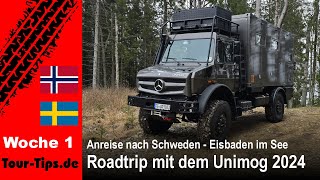 Nr 1  Skandinavien Roadtrip mit dem Unimog März 2024  Anreise nach Schweden  Eisbaden im See [upl. by Immas]