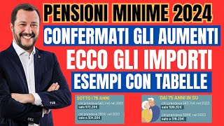 PENSIONI MINIME FINALMENTE CONFERMATI NUOVI AUMENTI ECCO GLI IMPORTI 👉 ESEMPI PRATICI CON TABELLE [upl. by Evelina]