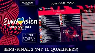 Eurovision 2017 Semi Final 2  MY 10 QUALIFIERS  VOTING SIMULATION Prediction 99 Result [upl. by Gent]