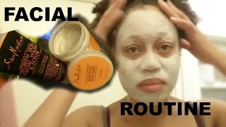 Facial Routine  Shea Moisture Problem Skin Facial Wash amp Scrub  Radiance Mud Mask  Euniycemari [upl. by Shaper462]