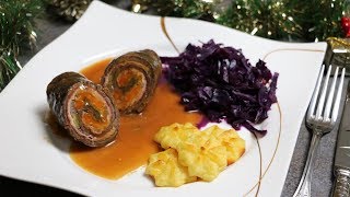 Rindsrouladen mit Rotkraut und Herzoginkartoffeln oder cremigem Püree Festtagsgericht [upl. by Basil]