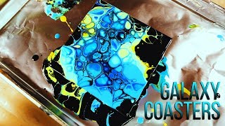 Galaxy Coasters Acrylic Paint Pouring Fluid Art with TONS of CELLS [upl. by Aielam]