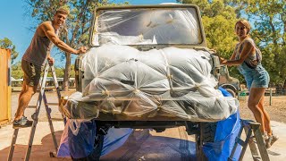 DIY RAPTOR LINER PREP  ExArmy Unimog TRANSFORMATION  DIY Expedition Vehicle Build 9 [upl. by Eekorehc379]