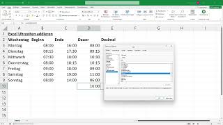 Excel Zeiten addieren  Rechnen mit Uhrzeiten summieren in Dezimalzahl umwandeln über 24h [upl. by Atalante]