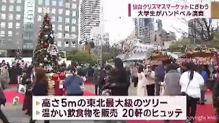 仙台の新たな冬のイベント仙台クリスマスマーケットにぎわう ハンドベル演奏も [upl. by Jacquenette800]