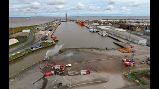 Humberside Fire and Rescue training at Grimsby Docks Aerial Drone Video 4k [upl. by Gal]