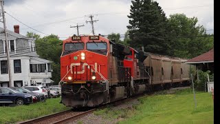 TWO SD70ACEs CN 3026 Leads L596 Loaded Potash Train Through Hampton At Track Speed [upl. by Nitaj]