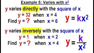 Algebra  Ch 33 Variation 8 of 13 Example 5 Varies with x2 [upl. by Felicidad423]