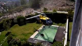 Amazing helicopter pilot taking water from swimming pool [upl. by Cordelia870]