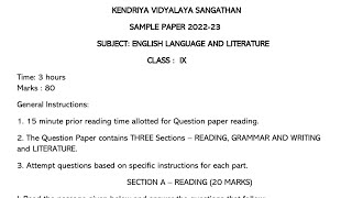 Class9 ENGLISH  2023 SEE  Annual Exam Question Paper For KENDRIYA VIDYALAYA KVS Students [upl. by Zenas]