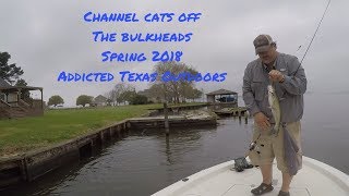 1st Catfish trip of 2018  fishing bulkheads of Lake Conroe with rod and reel March 2018 [upl. by Nepets610]