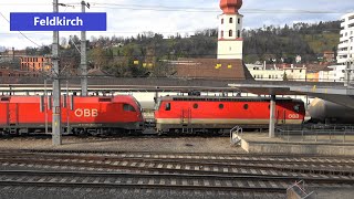 Feldkirch Sandwich Railjet Güterzüge Zugbegegnungen Dosto Desiro Talent1 [upl. by Arin180]