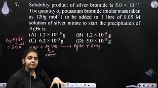 Solubility product of silver bromide is 50 10 13 The quantity of potassium bromi [upl. by Assirak]