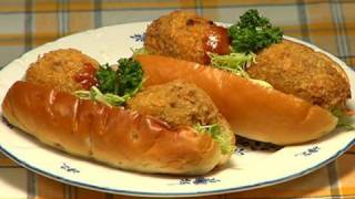 How to Make Korokke Pan Japanese Potato and Meat Croquette Bun Recipe  Cooking with Dog [upl. by Nessi]