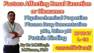 Factors Affecting Renal Excretion or Clearance  Biopharmaceutics amp Pharmacokinetic  BP604T  L18 [upl. by Fesuoy784]