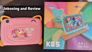 Atouch K85 kids tablet unboxing and review  kids android tablet specifications and price [upl. by Ereveneug]