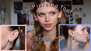 20 EAR PIERCINGS  Ear tour  rating pain amp healing process  Sara Carstens [upl. by Otti]