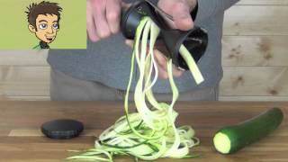 Gefu Spirelli Handheld Spiral Slicer Demonstration in the Raw Nutrition Kitchen [upl. by Reyam215]