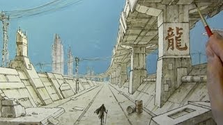 Drawing Time Lapse Dystopian Cityscape [upl. by Lippold]