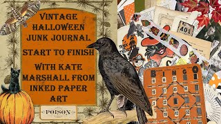 LIVE Craft with Me Vintage Halloween Fall Junk Journal Constructing Cover Ring Bound Mixed Media Art [upl. by Alimak307]