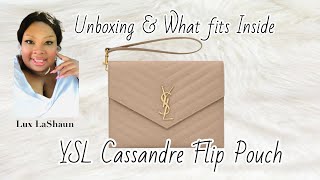 Unboxing amp Review of My YSL Cassandre Flip Pouch  What Fits Inside this YSL Clutch Wristlet [upl. by Lam284]