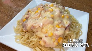 Riquísima Pasta con Salsa Bechamel con Tocino  Tocineta y Maíz [upl. by Tadeo]