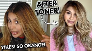 HOW TO TONE ORANGE HAIR AT HOME USING DEMI PERMANENT DYE amp FANOLA NO ORANGE SHAMPOO  DIY TONER [upl. by Valencia]