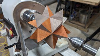 woodturning a stellated icosahedron box handmade woodworking woodturning [upl. by Marlo774]