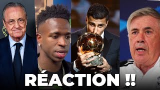 LES GROSSES RÉACTIONS  Rodri remporte le Ballon dOr 2024  ÉNORME SCANDALE  RÉACTION DE VINICIUS [upl. by Holle]