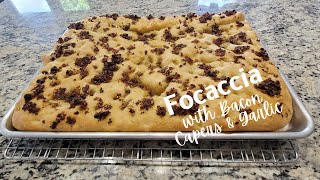 Focaccia Bread with Bacon Capers Garlic and Chili Flakes [upl. by Ahsienal]