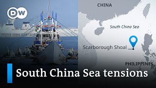 Philippines send fishing vessels to Chinaclaimed Scarborough Shoal  DW News [upl. by Haiacim116]