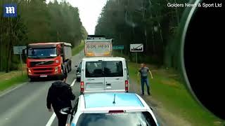 Man throws trash back at inconsiderate motorist who has chucked it out of his window [upl. by Notxap]