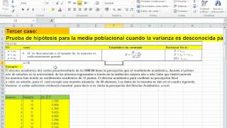 Excel Prueba de hipótesis para la media con varianza desconocida caso 3 [upl. by Essinger]