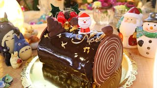 つやつやチョコのブッシュドノエルの作り方・本格レシピ【切り株ケーキ】【クリスマス】How to make BUCHE de NOEL｜Coris cooking [upl. by Nostrebor468]