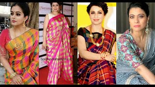 LATEST CHECKED SAREES AND BLOUSE DESIGNS IDEAS  2019 [upl. by Notsgnal]