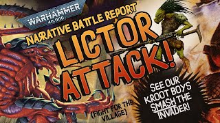 LICTOR ATTACK Kroot Village Skirmish Narrative Battle Report Warhammer 40K 10th Edition [upl. by Nwadahs]