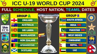 ICC U19 World Cup 2024 Schedule Teams Host Nation Dates Venues Announced by ICC [upl. by Halueb711]