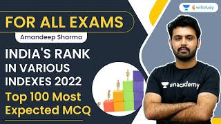 Indias Rank In Various Indexes 2022  Top100 Most Expected MCQ  All Exams  Amandeep Sharma [upl. by Gitt]