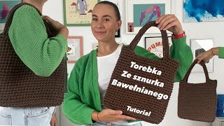 Duża torebka na ramię ze sznurka bawełnianego  tutorial 🧶 [upl. by Rellia130]