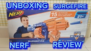 NERF ELITE SURGEFIRE UNBOXING AND REVIEW  NERFTY DUDES [upl. by Ayahs]