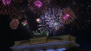 Berlin New Year 2018 fireworks over Brandenburg Gate [upl. by Hekking]